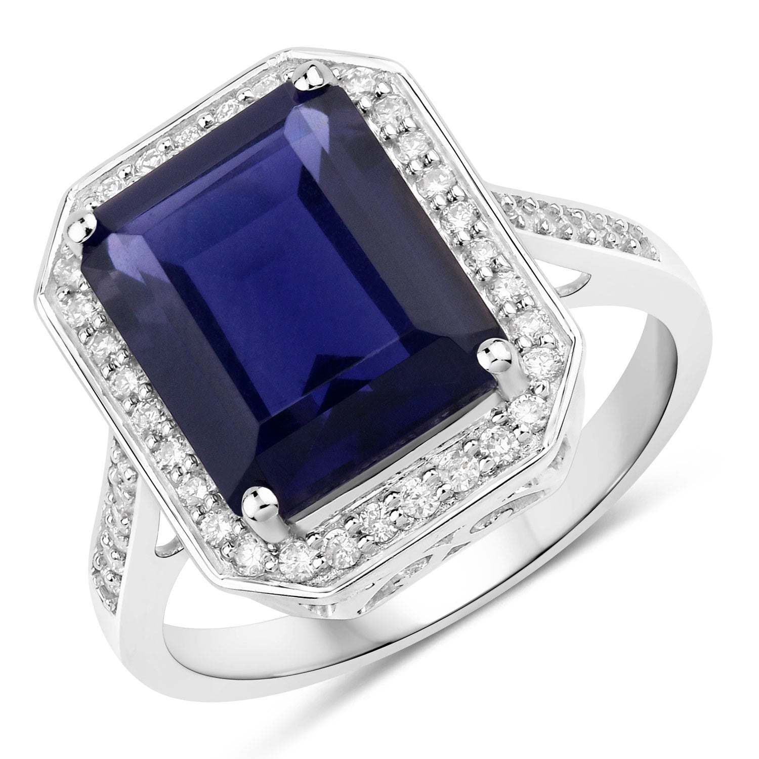 3.70 Carat Genuine Iolite and White Diamond 14K White Gold Ring by Bids.com
