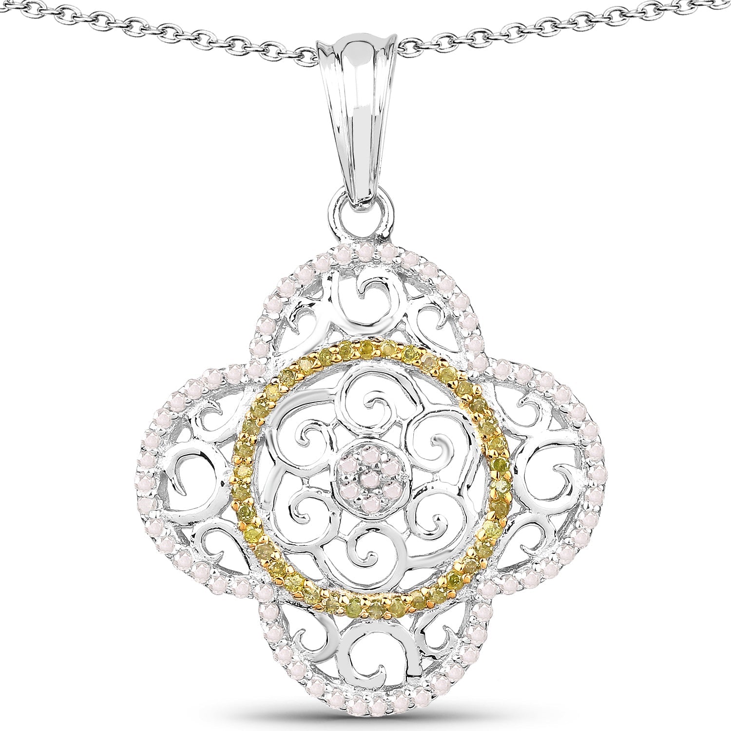 0.57 Carat Genuine White Diamond and Yellow Diamond .925 Sterling Silver Pendant by Bids.com