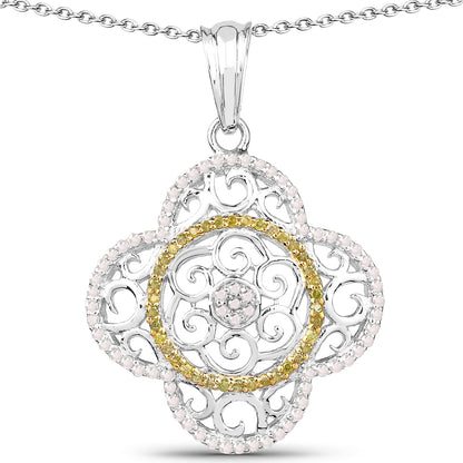 0.57 Carat Genuine White Diamond and Yellow Diamond .925 Sterling Silver Pendant by Bids.com