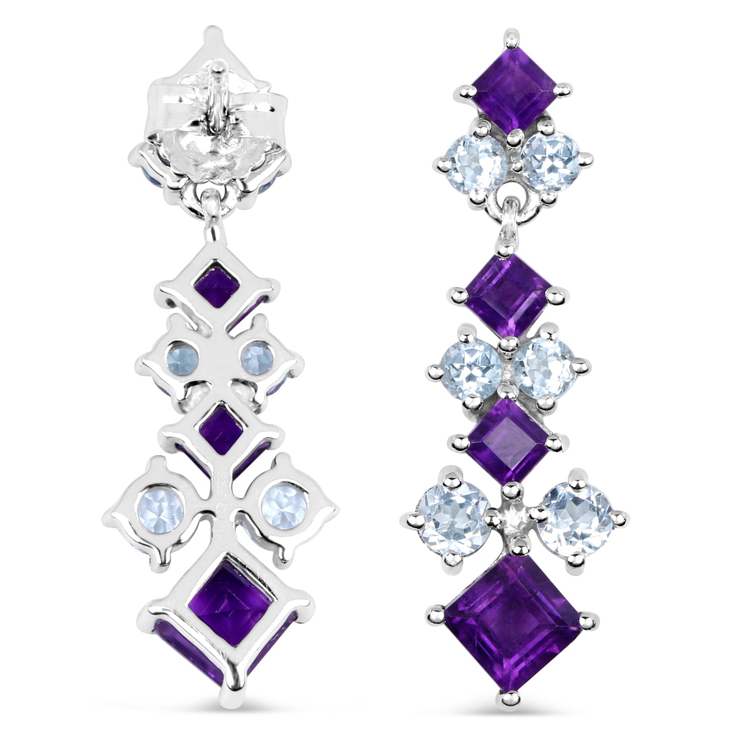 4.94 Carat Genuine Amethyst &amp; Blue Topaz .925 Sterling Silver Earrings  DestGlow