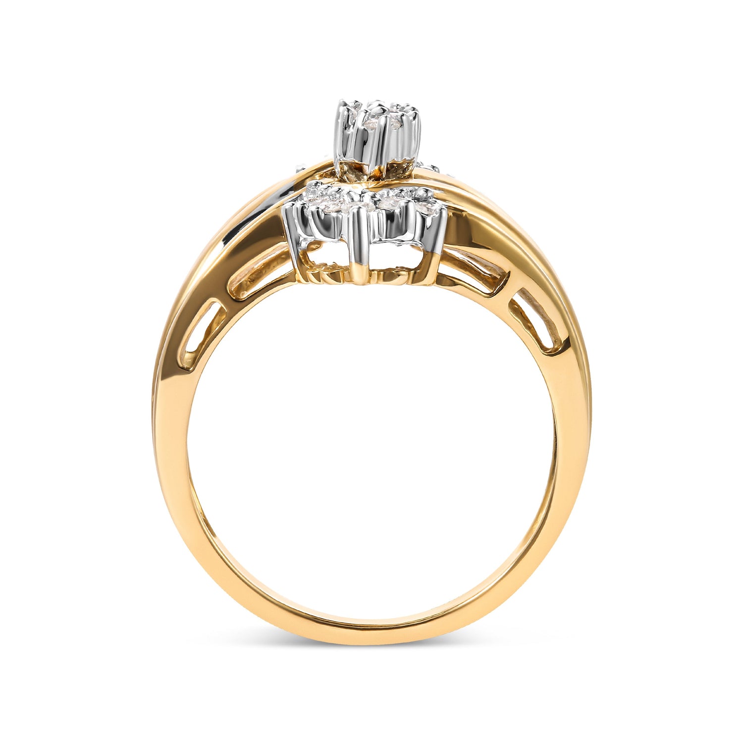 10K Two-Toned 1/2 Cttw Round And Baguette-Cut Composite Pear Head Diamond Ring (H-I Color, I2-I3 Clarity) - Ring Size 7 by Bids.com