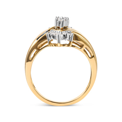 10K Two-Toned 1/2 Cttw Round And Baguette-Cut Composite Pear Head Diamond Ring (H-I Color, I2-I3 Clarity) - Ring Size 7 by Bids.com