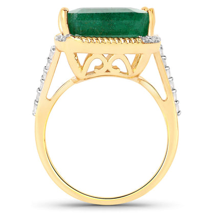 9.96 Carat Dyed Emerald and White Topaz .925 Sterling Silver Ring  DestGlow