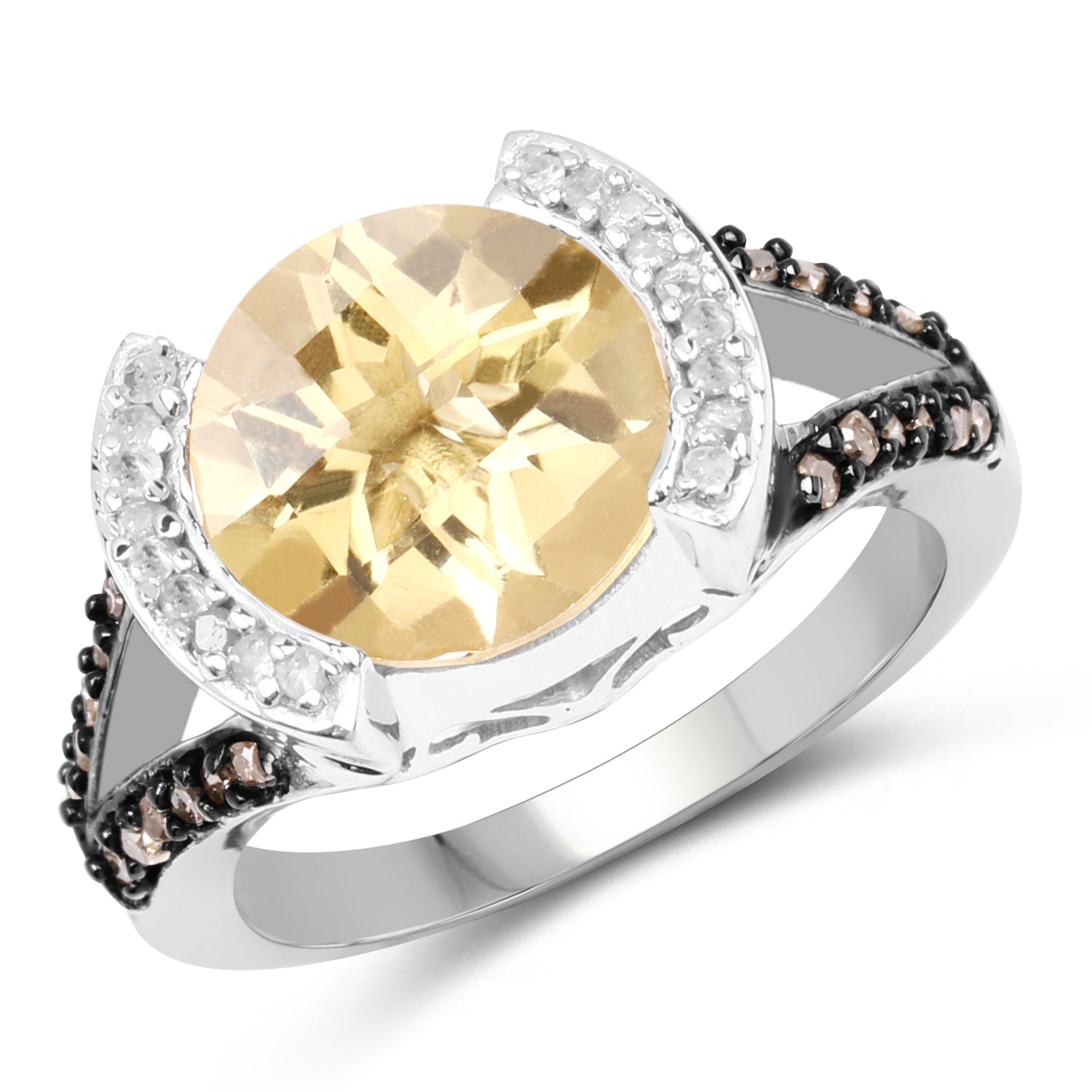 3.64 Carat Genuine Citrine, Champagne Diamond and White Diamond .925 Sterling Silver Ring by Bids.com
