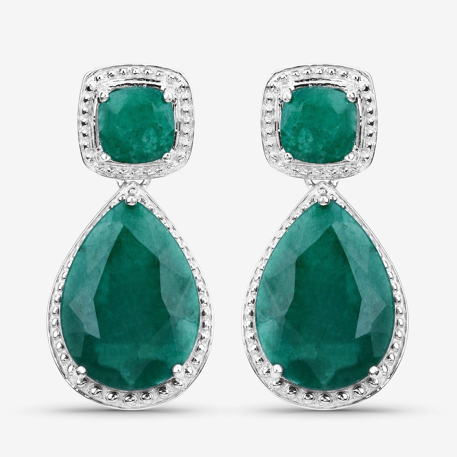 26.00 Carat Dyed Emerald .925 Sterling Silver Earrings  DestGlow