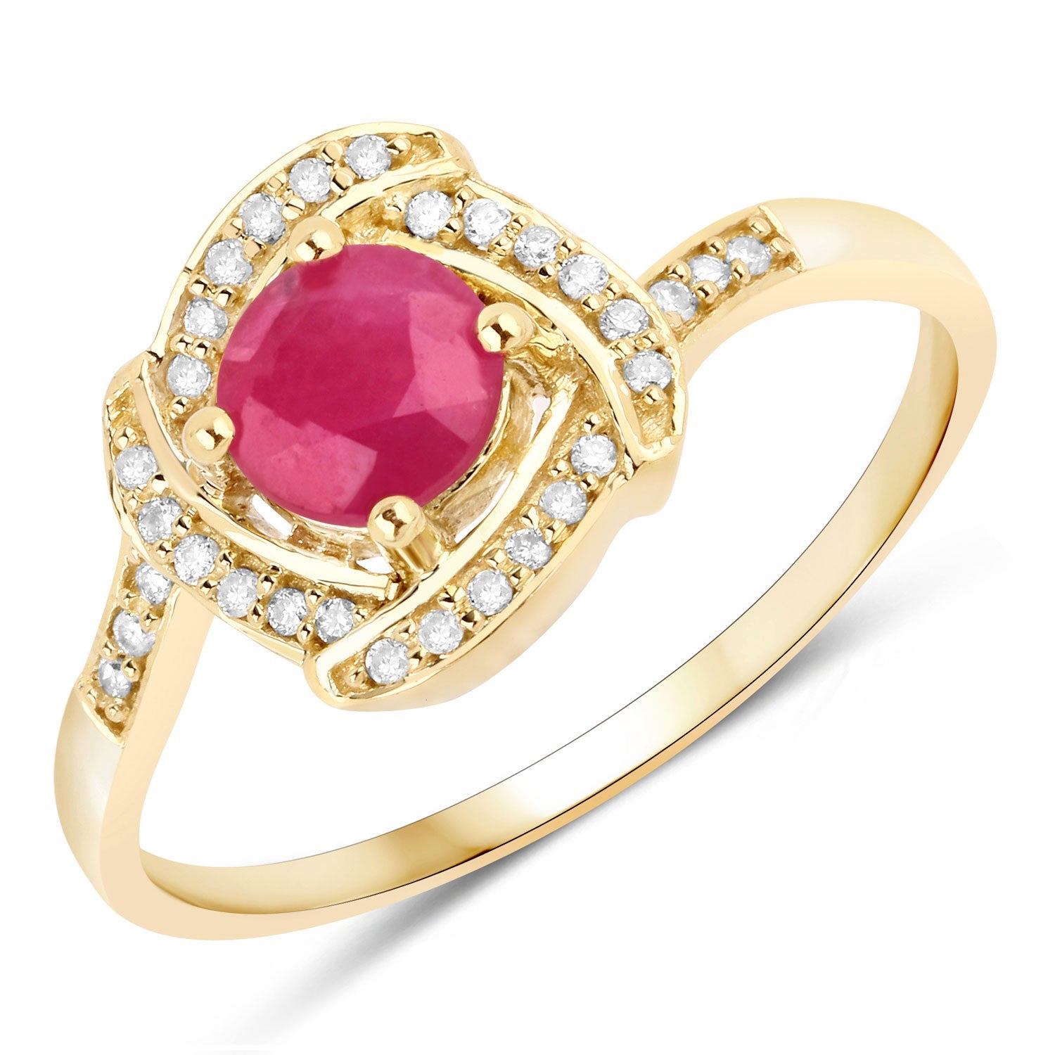 0.63 Carat Genuine Ruby and White Diamond 14K Yellow Gold Ring by Bids.com