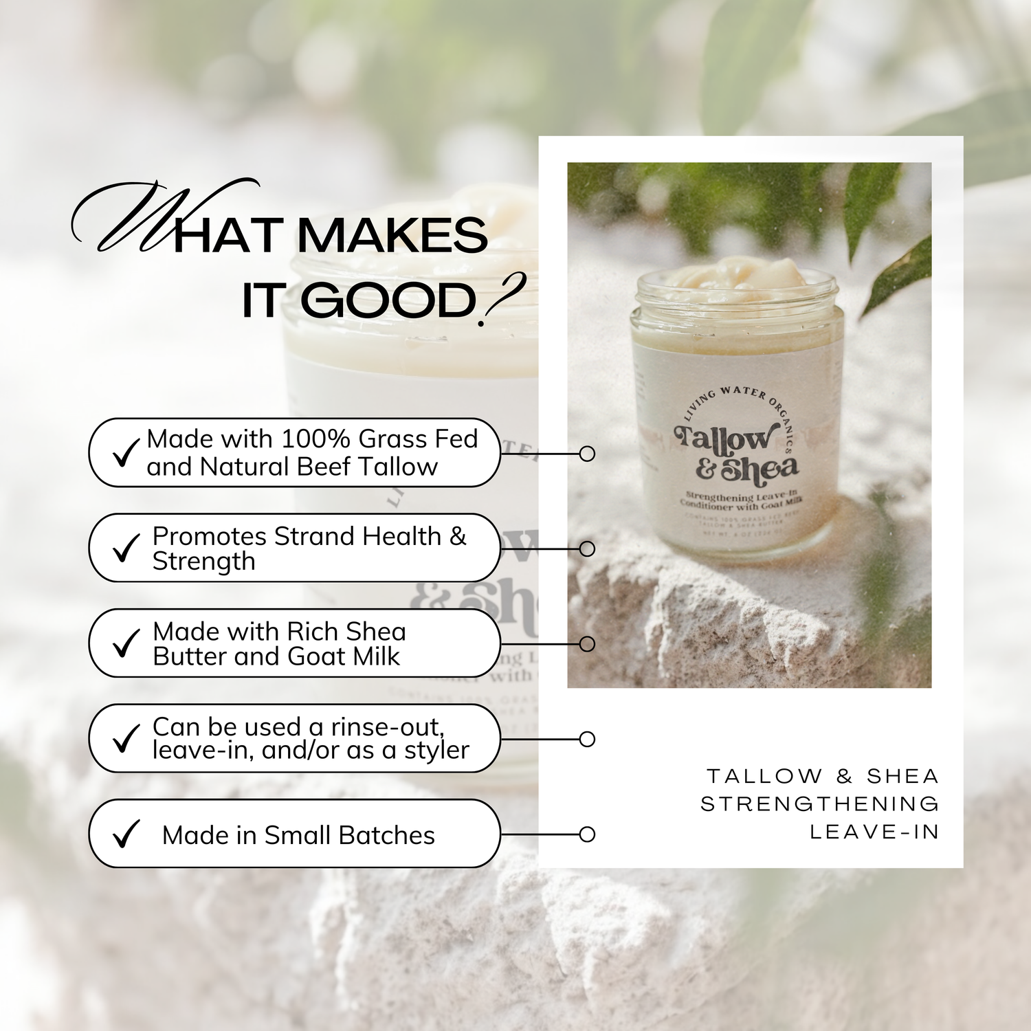 Tallow &amp; Shea Strengthening Leave-In Conditioner with Goat’s Milk by Living Water Organics