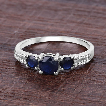 1.08 Carat Genuine Blue Sapphire and White Diamond 14K White Gold Ring by Bids.com