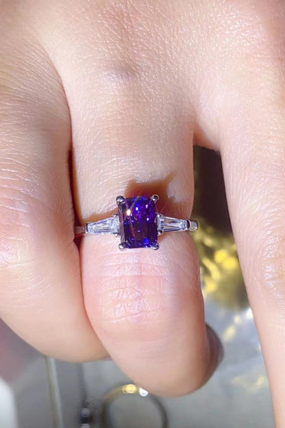 1 Carat Purple Emerald-Cut Sparkala™ Platinum-Plated Rectangle Ring in Purple by Sparkala