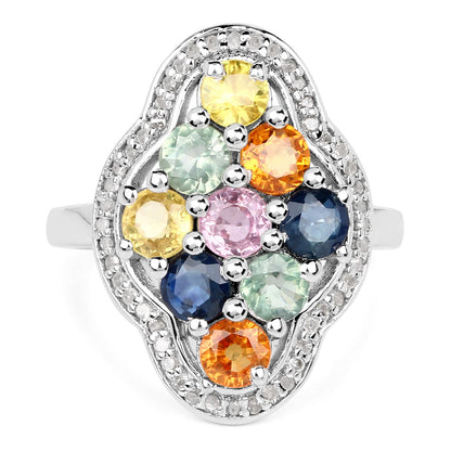 2.63 Carat Genuine Multi Sapphire .925 Sterling Silver Ring by Bids.com