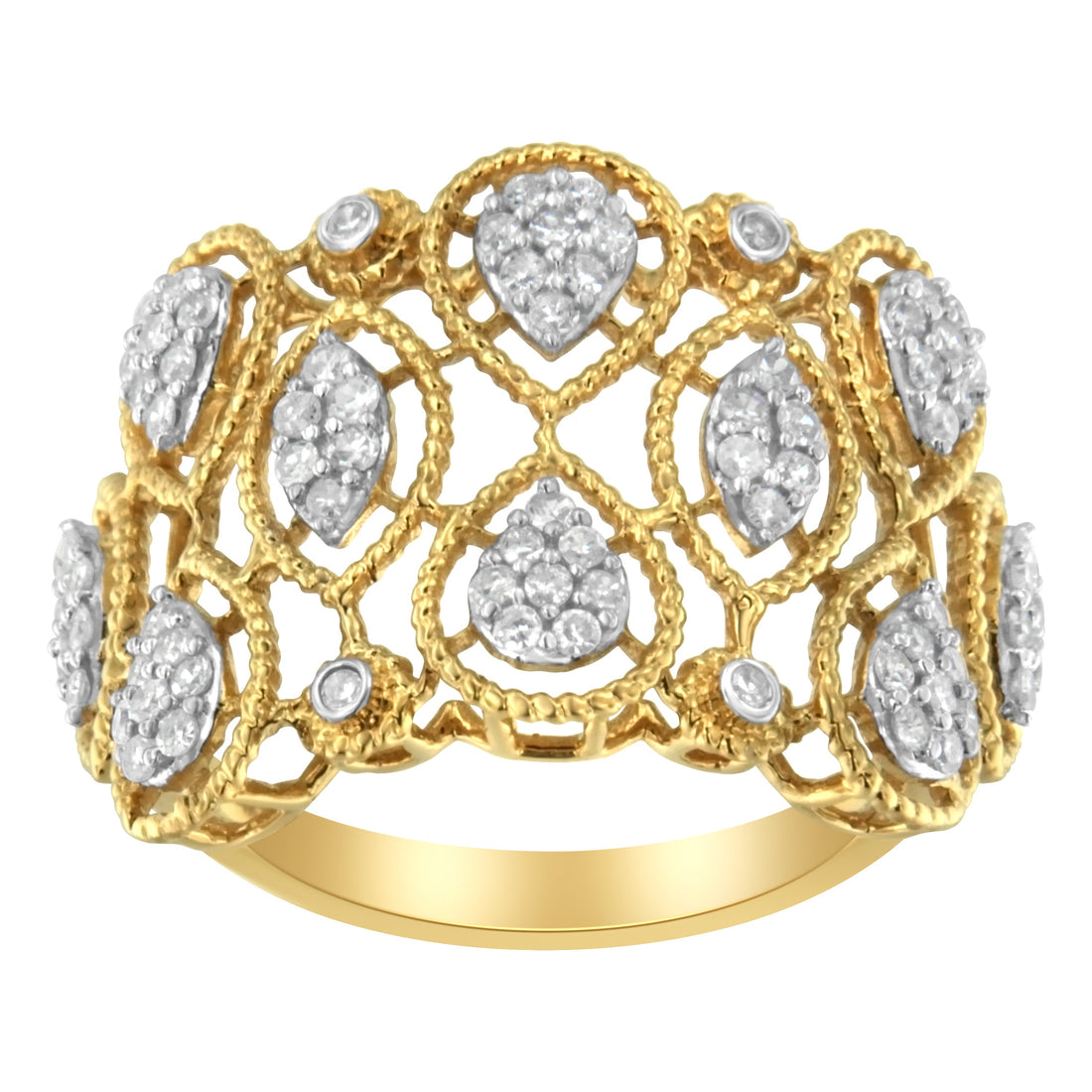 14K Yellow Gold Diamond Art Deco Ring (1/2 Cttw, H-I Color, I1 Clarity) - Size 7 by Bids.com