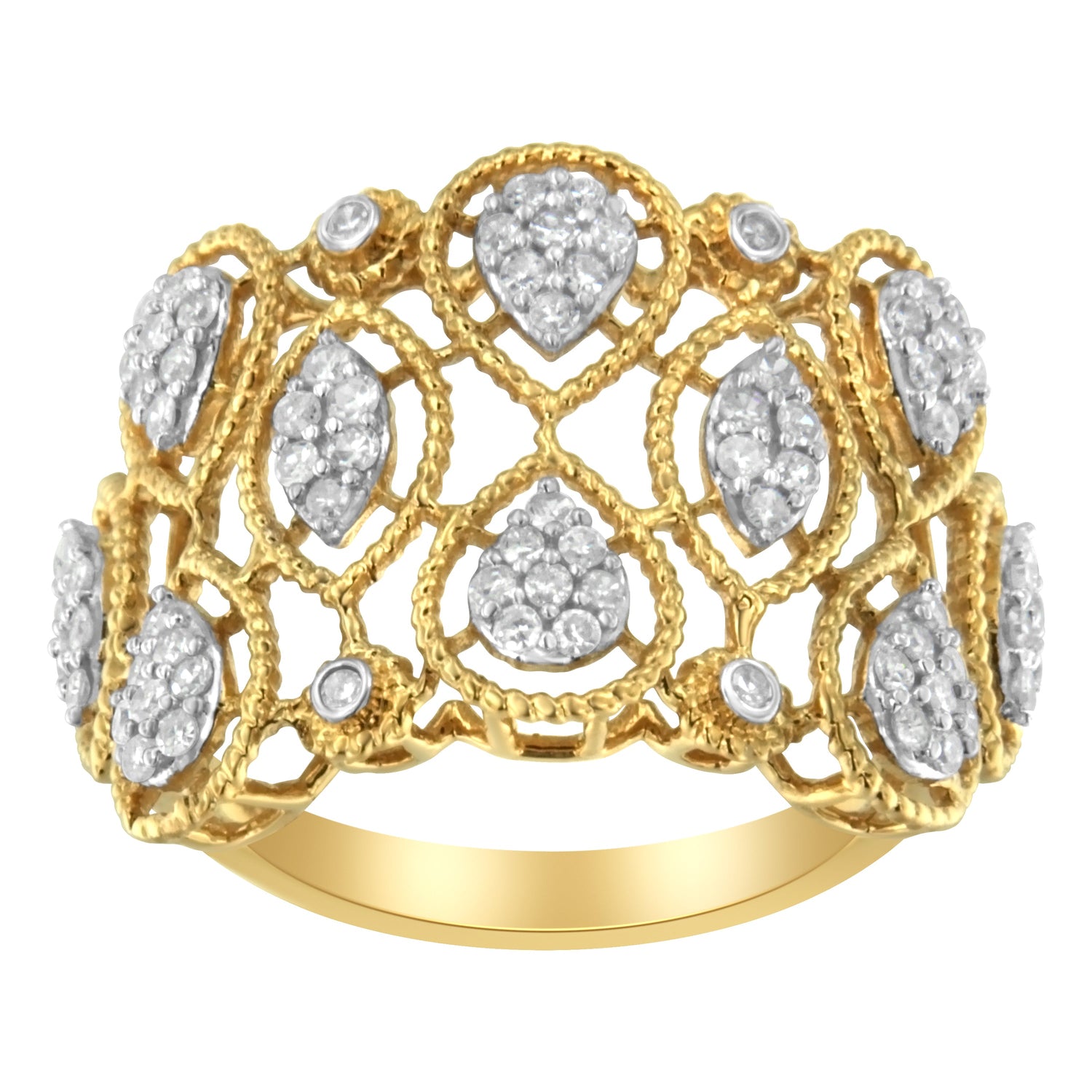 14K Yellow Gold Diamond Art Deco Ring (1/2 Cttw, H-I Color, I1 Clarity) - Size 7 by Bids.com
