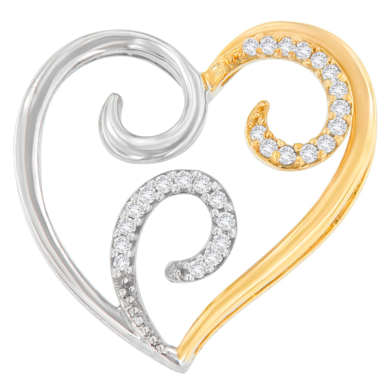 10K Two-Toned Gold 1/10 cttw Round Cut Diamond Swirl Heart Accent Pendant Necklace (H-I, I1-I2) by Bids.com