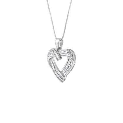 Sterling Silver 7/8 cttw Baguette Diamond Heart Pendant Necklace (I-J, I2-I3) by Bids.com