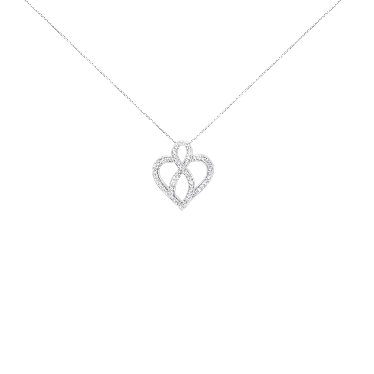 14K White Gold 1/4 cttw Round Cut Diamond Heart and Ribbon Center Pendant Necklace (H-I, I1-I2) by Bids.com