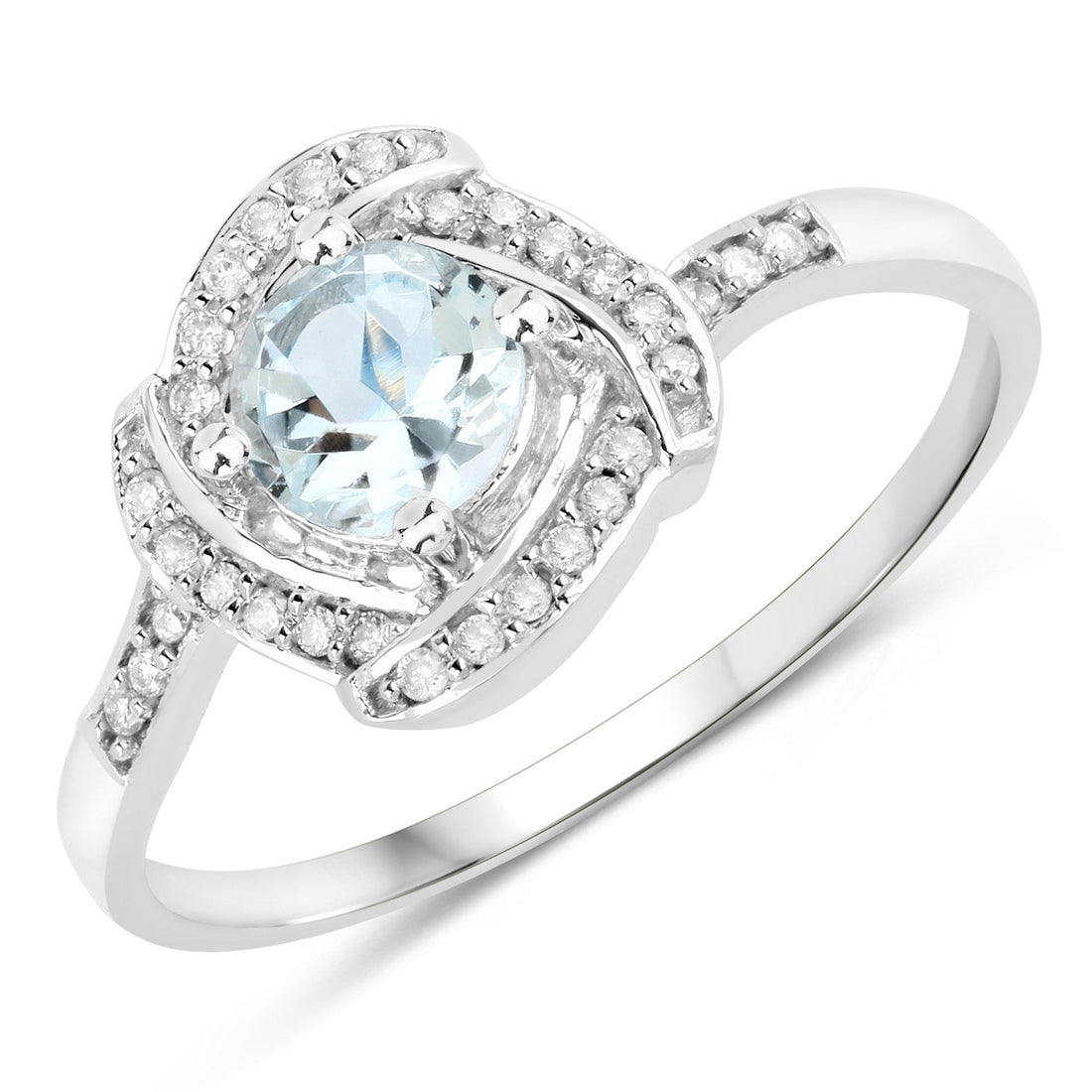 0.46 Carat Genuine Aquamarine and White Diamond 14K White Gold Ring by Bids.com