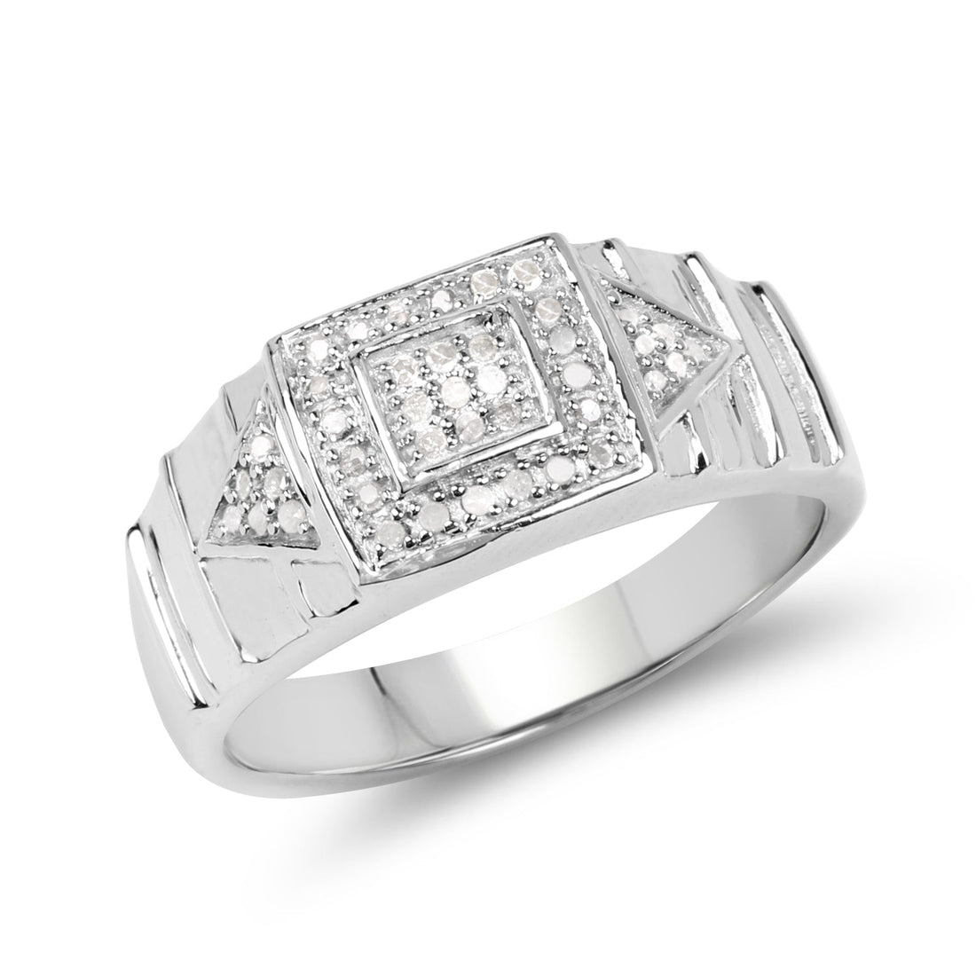 14K White Gold Plated 0.21 Carat Genuine White Diamond .925 Sterling Silver Ring by Bids.com