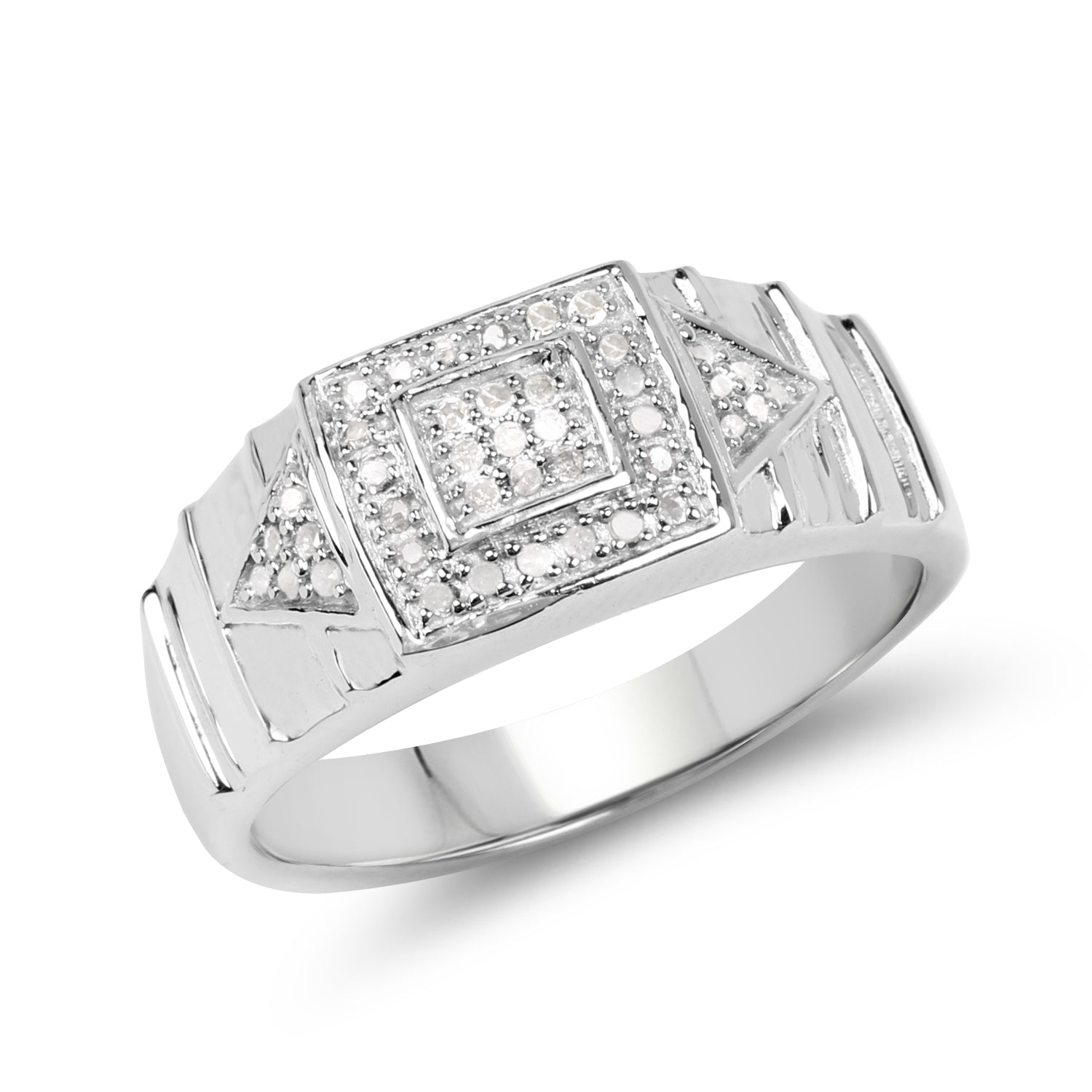 14K White Gold Plated 0.21 Carat Genuine White Diamond .925 Sterling Silver Ring by Bids.com