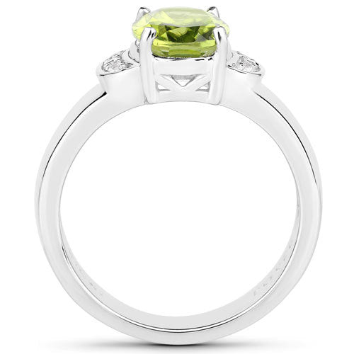 1.76 Carat Genuine Peridot and White Zircon .925 Sterling Silver Ring by Bids.com
