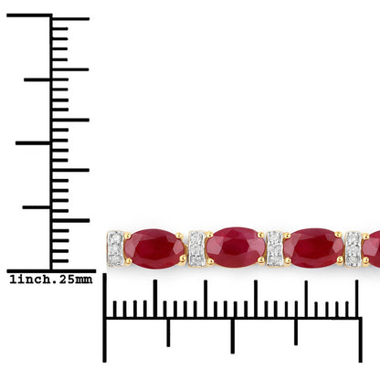 11.67 Carat Genuine Ruby and White Diamond 14K Yellow Gold Bracelet  DestGlow