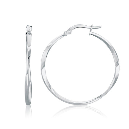 14k White Gold Mobius Twisted Hoop Earrings  DestGlow