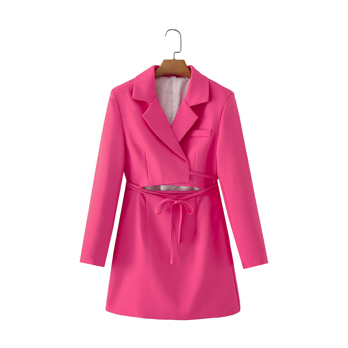 Women Clothing Spring Collared Long Sleeves Cropped Pullover Business Suit Hollow Out Cutout Dress by Ragazza