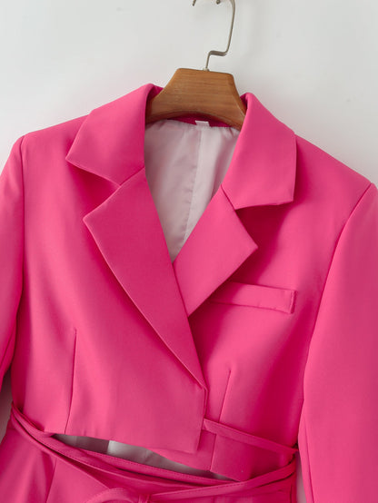 Women Clothing Spring Collared Long Sleeves Cropped Pullover Business Suit Hollow Out Cutout Dress by Ragazza