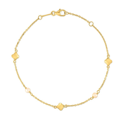 14k Yellow Gold Pearl Clover Bracelet by Bids.com