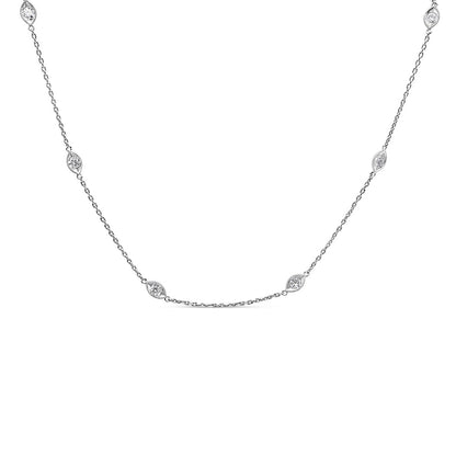 14K White Gold 1.00 Cttw Bezel Set Round Diamond Marquise Shaped Milgrain Station 18" Collar Necklace (G-H Color, SI1-SI2 Clarity) by Bids.com