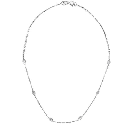 14K White Gold 1.00 Cttw Bezel Set Round Diamond Marquise Shaped Milgrain Station 18" Collar Necklace (G-H Color, SI1-SI2 Clarity) by Bids.com
