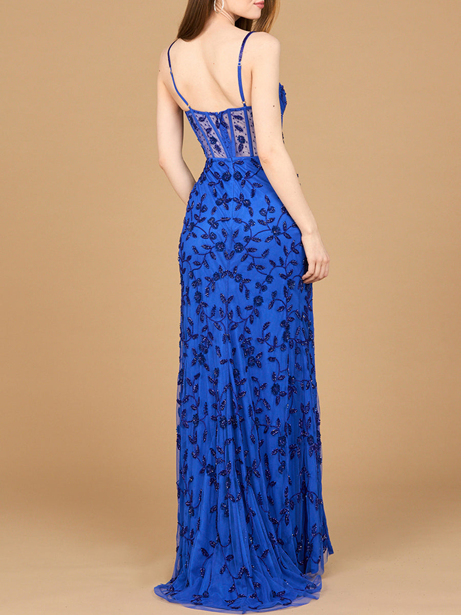 Beaded Corset Gown with Slit by Lara New York