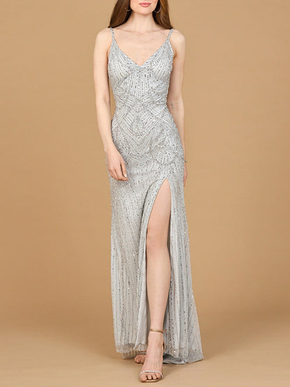 Beaded Lace-up Dress with Slit by Lara New York