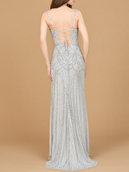Beaded Lace-up Dress with Slit by Lara New York
