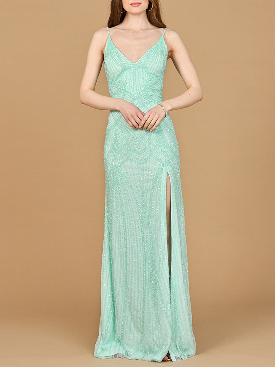 Beaded Lace-up Dress with Slit by Lara New York
