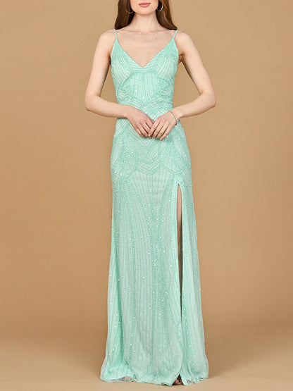 Beaded Lace-up Dress with Slit by Lara New York