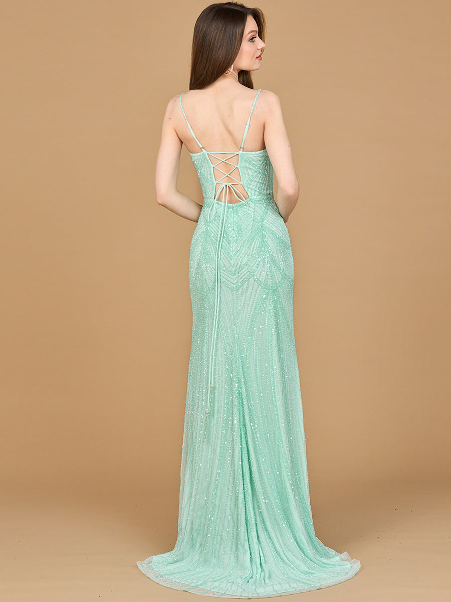 Beaded Lace-up Dress with Slit by Lara New York