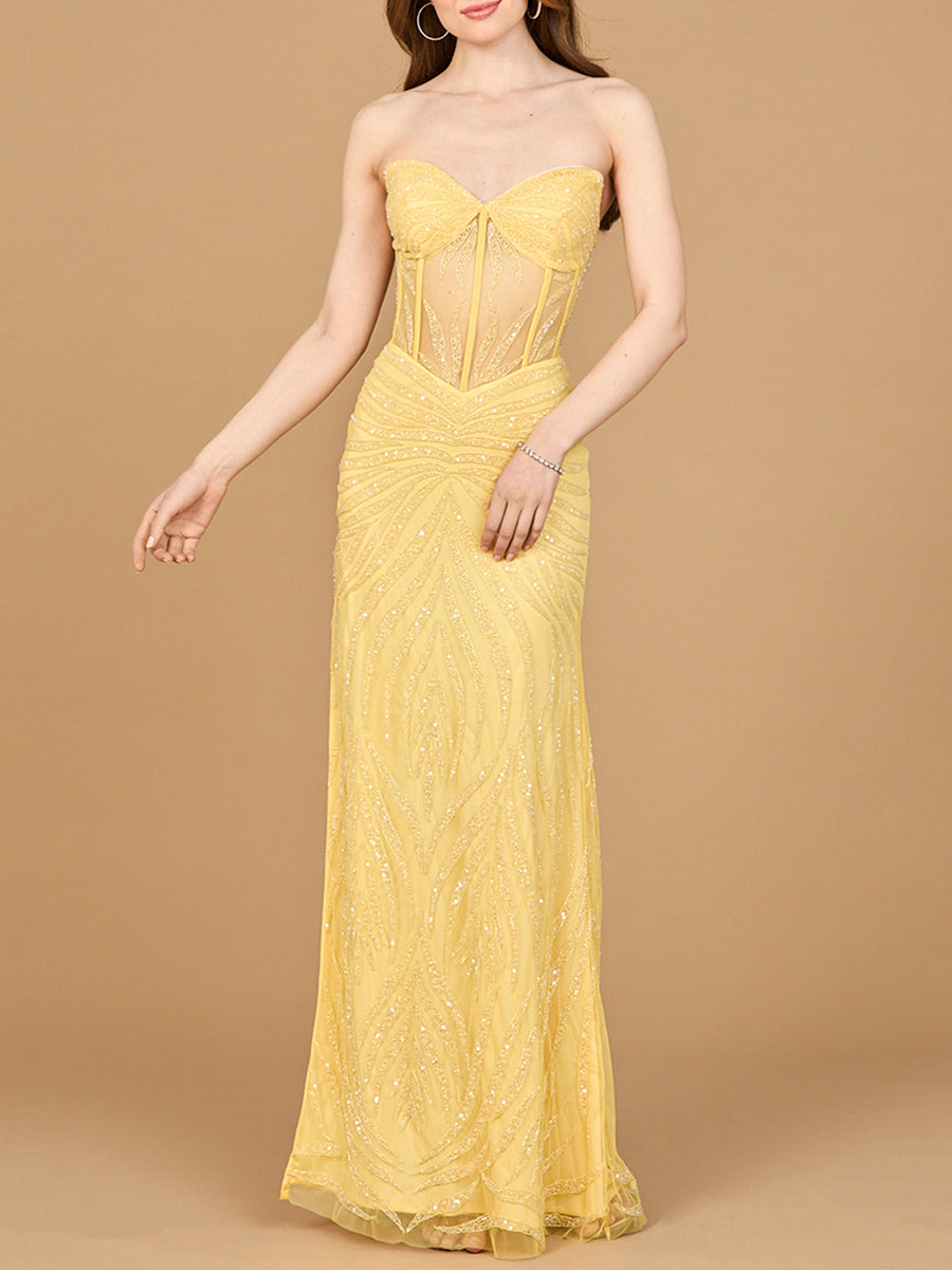 Beaded Corset Prom Dress with Slit by Lara New York