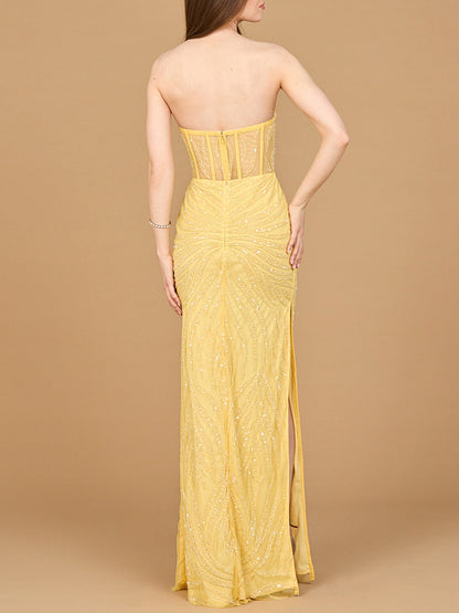 Beaded Corset Prom Dress with Slit by Lara New York