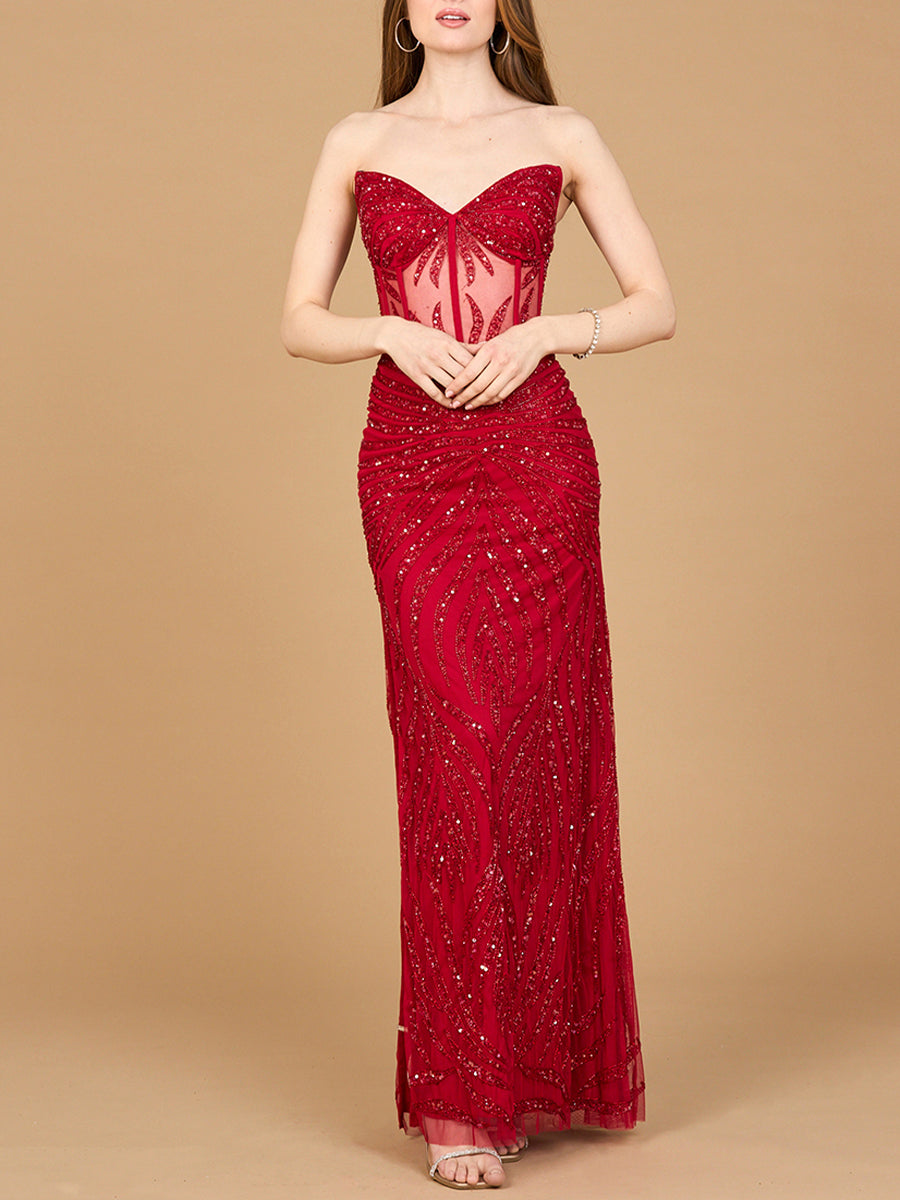 Beaded Corset Prom Dress with Slit by Lara New York