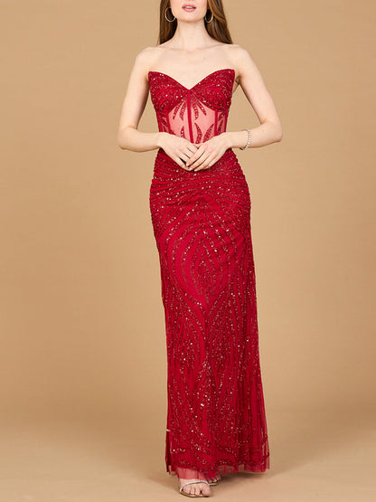 Beaded Corset Prom Dress with Slit by Lara New York