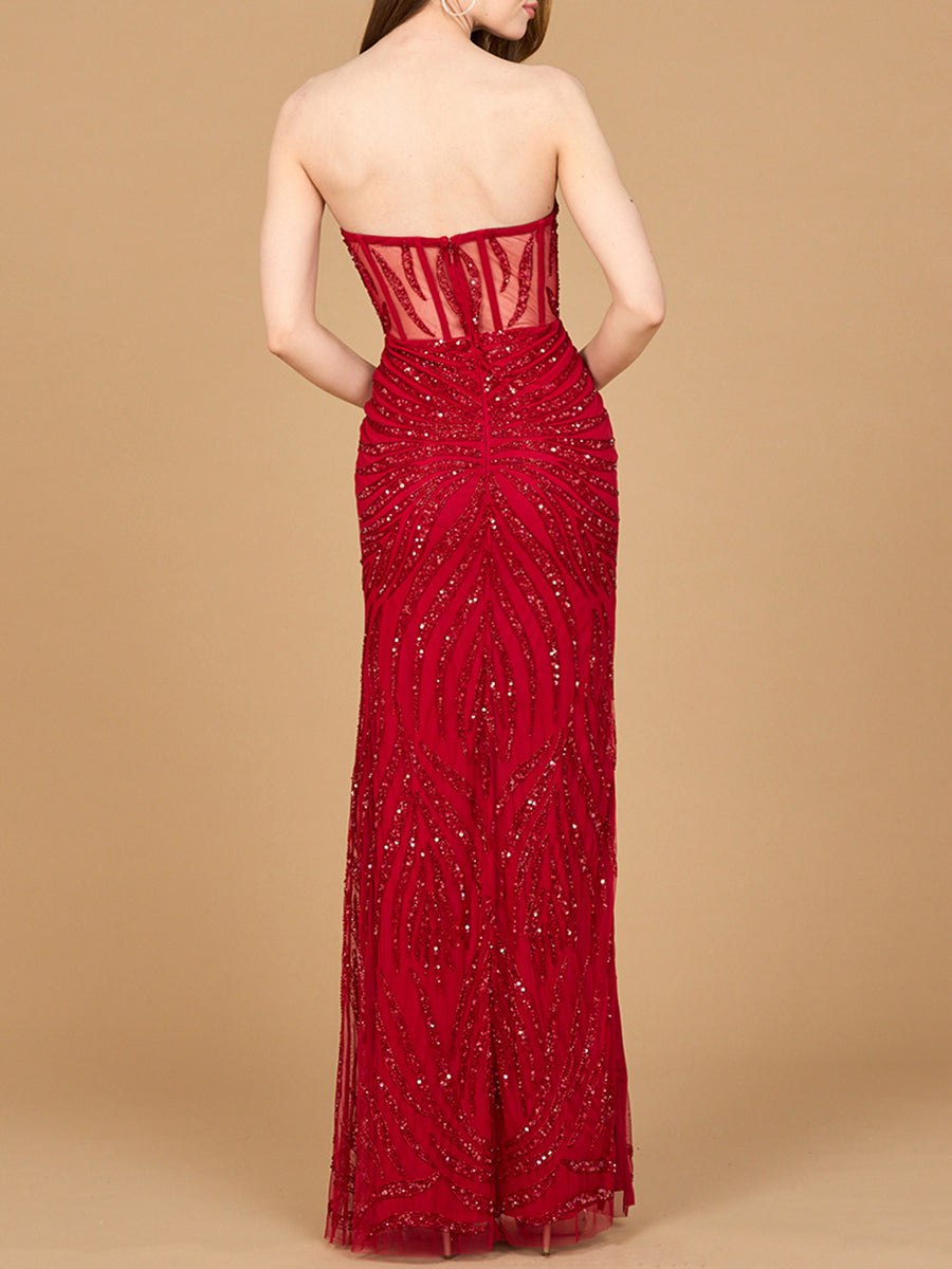 Beaded Corset Prom Dress with Slit by Lara New York