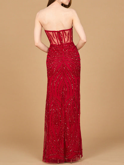 Beaded Corset Prom Dress with Slit by Lara New York