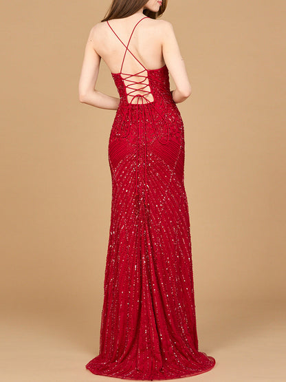 Lace Up Open Back Beaded Dress by Lara New York