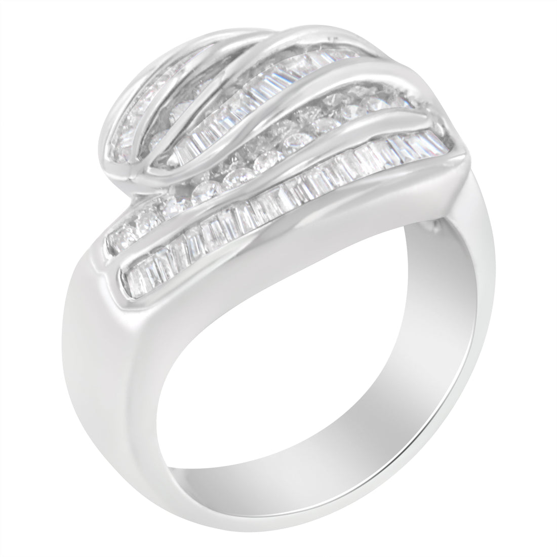 14KT White Gold Diamond Bypass Band Ring (1 cttw, H-I Color, SI1-SI2 Clarity) by Bids.com