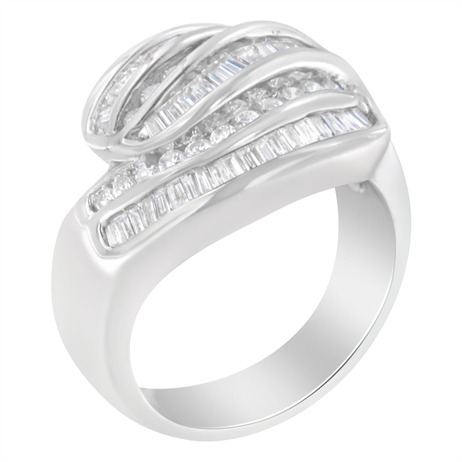 14KT White Gold Diamond Bypass Band Ring (1 cttw, H-I Color, SI1-SI2 Clarity) by Bids.com