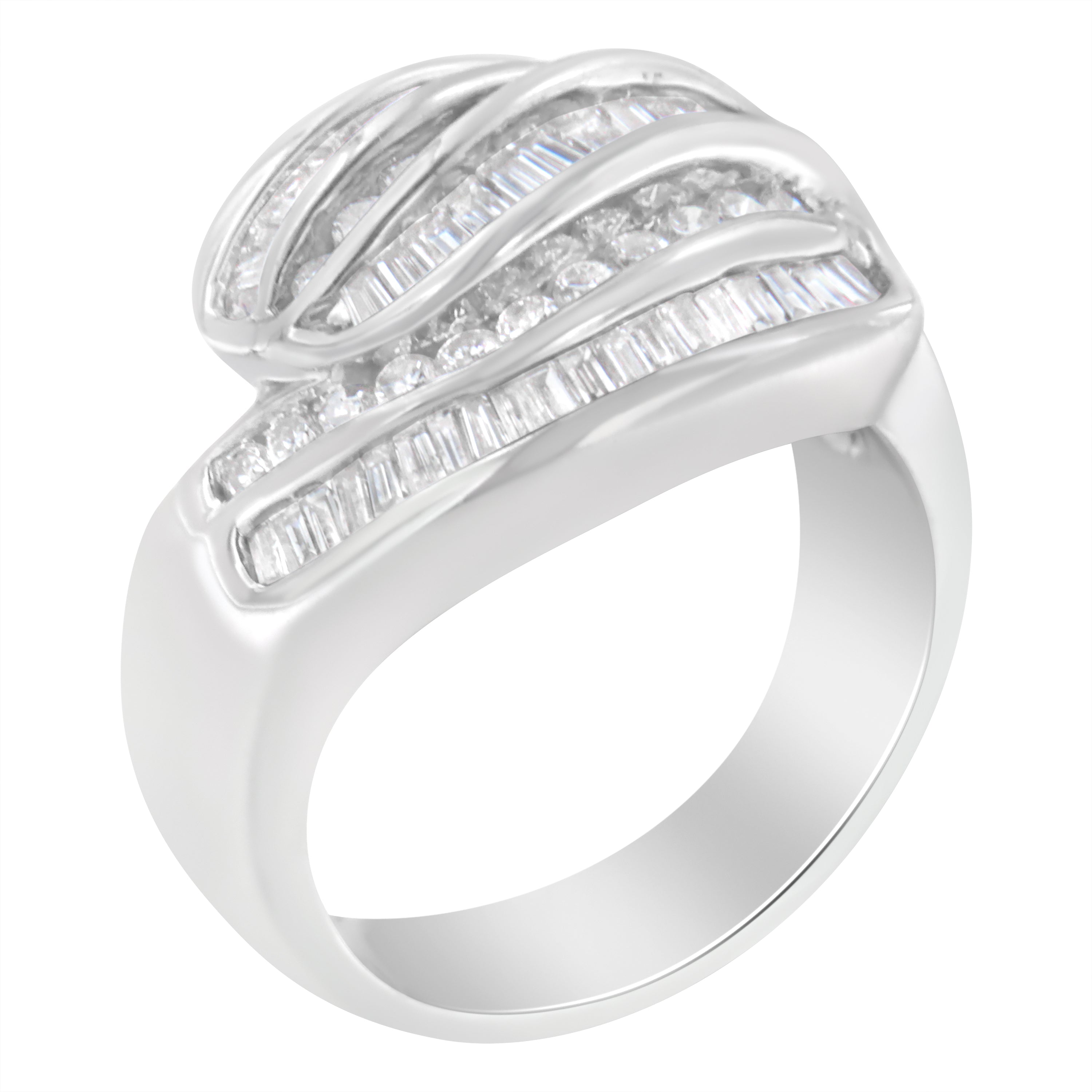 14KT White Gold Diamond Bypass Band Ring (1 cttw, H-I Color, SI1-SI2 Clarity) by Bids.com