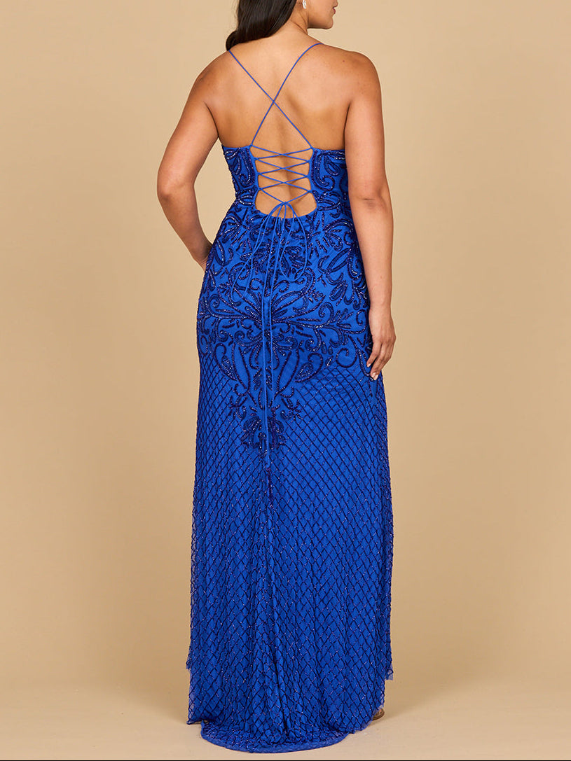 Lace Up Open Back Beaded Dress by Lara New York