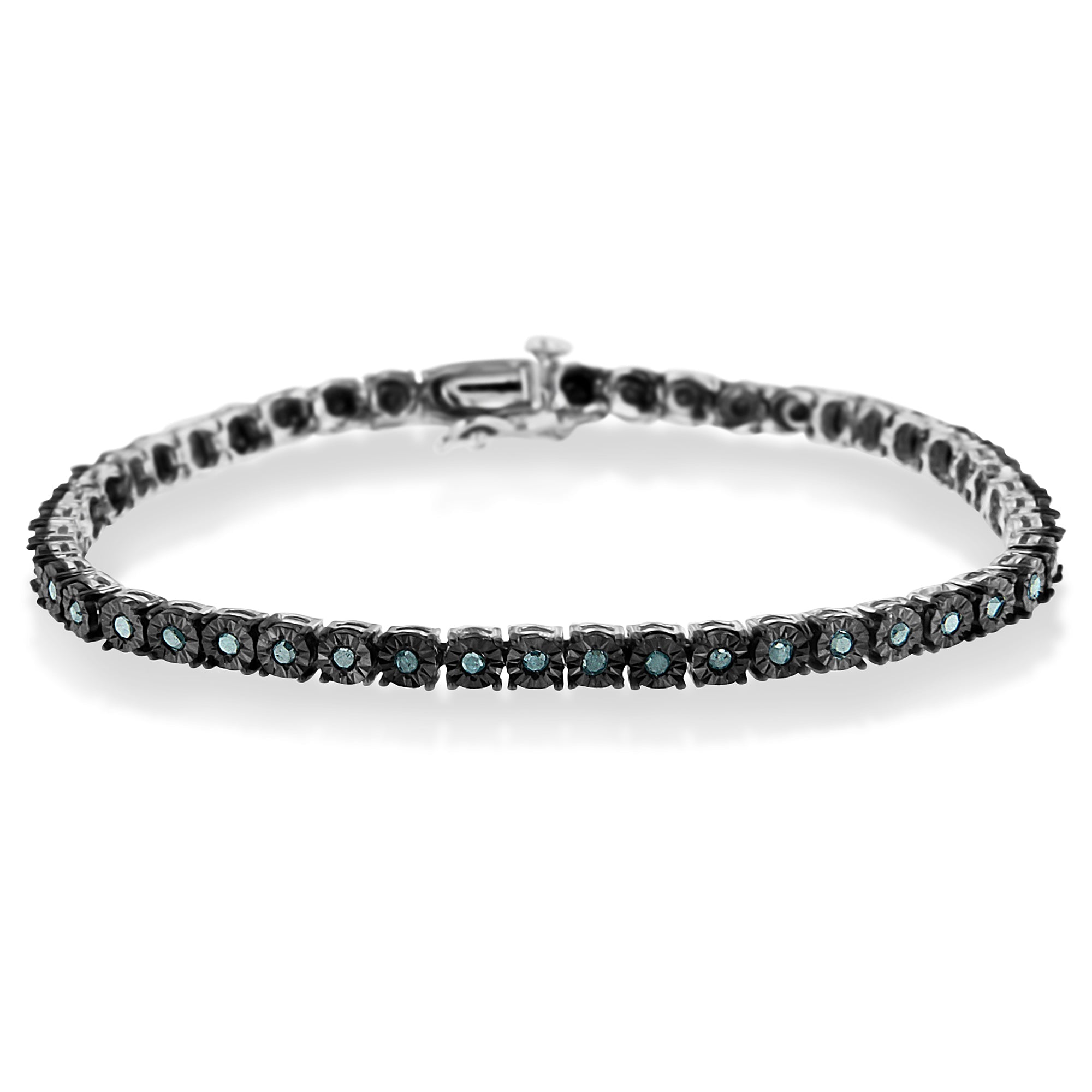 Black Rhodium Plated .925 Sterling Silver 1.0 Cttw Diamond Miracle Tennis Bracelet (Enhanced Blue Color, I3 Clarity) - 7" by Bids.com