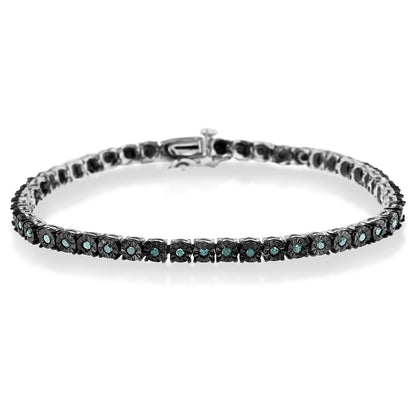 Black Rhodium Plated .925 Sterling Silver 1.0 Cttw Diamond Miracle Tennis Bracelet (Enhanced Blue Color, I3 Clarity) - 7" by Bids.com