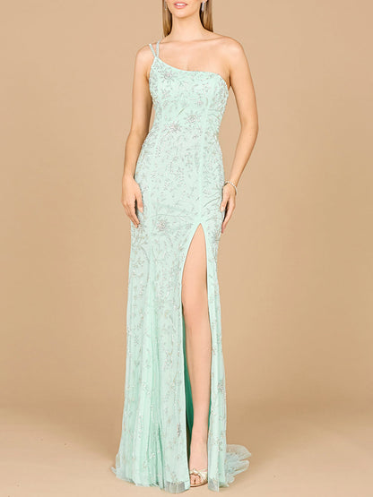 One Shoulder Beaded Gown with Slit by Lara New York